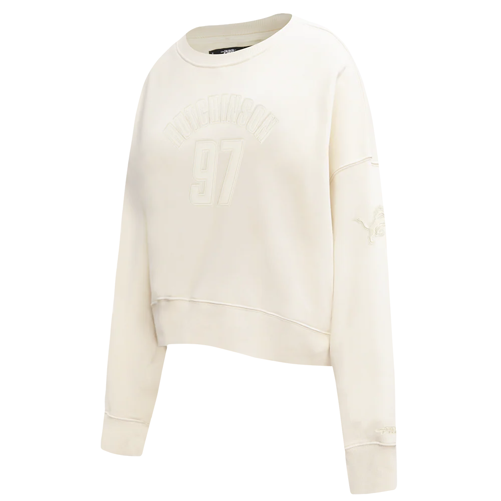 NFL DETROIT LIONS AIDAN HUTCHINSON #97 NEUTRAL PNN WOMEN'S FLC CREWNECK (EGGSHELL) - Image 3