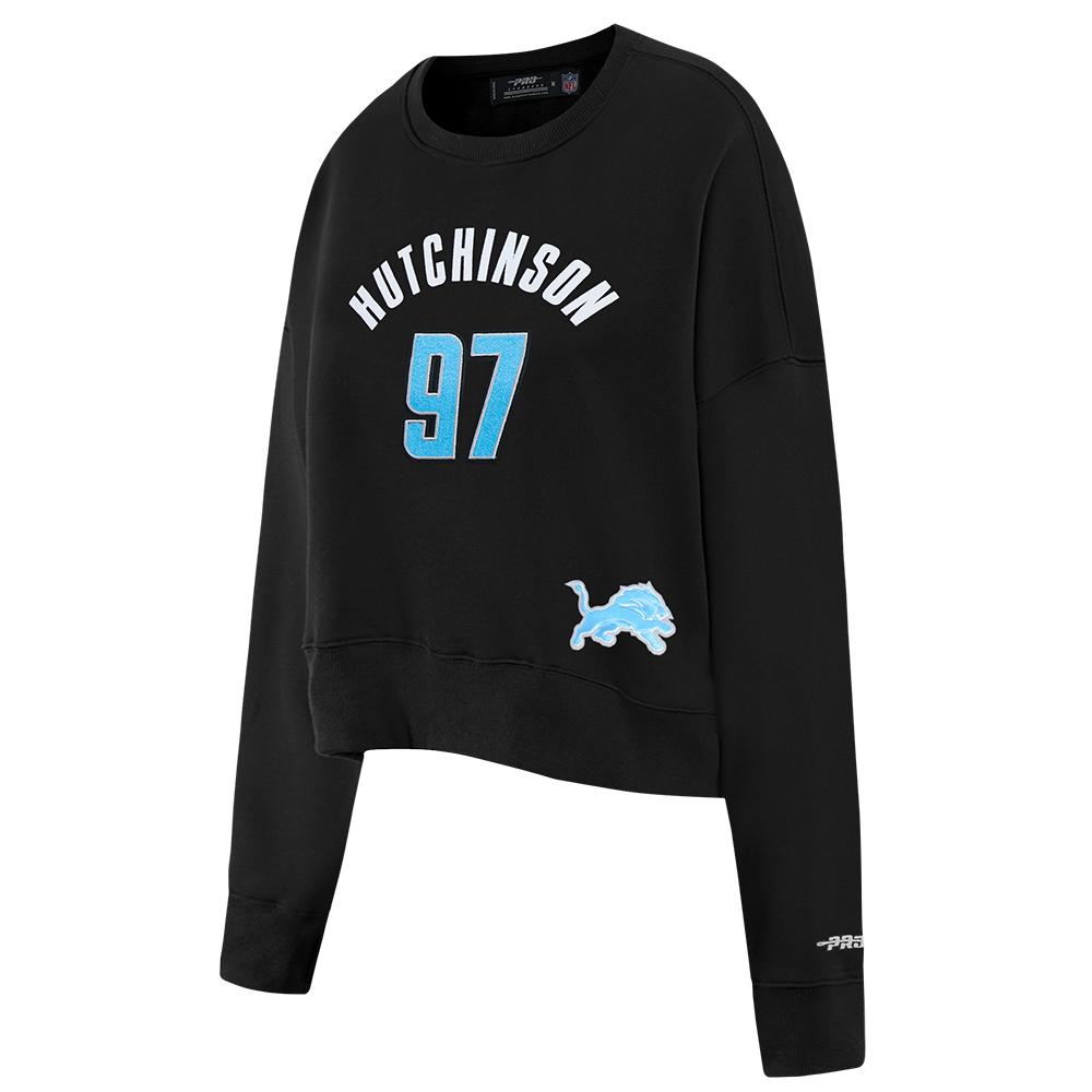 NFL DETROIT LIONS AIDAN HUTCHINSON #97 CLASSIC PNN WOMEN'S FLC CREWNECK (BLACK) - Image 3
