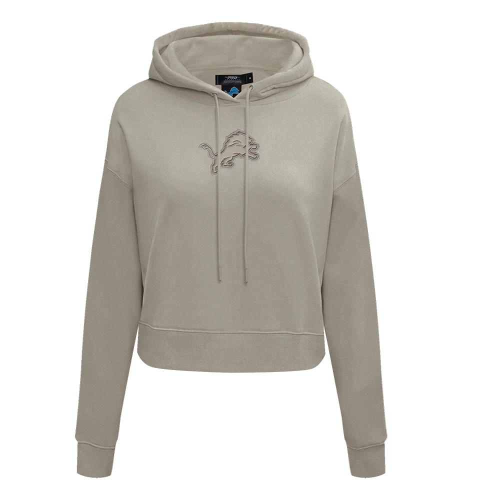 NFL DETROIT LIONS NEUTRAL CROPPED FLEECE PULLOVER HOODIE (TAUPE)