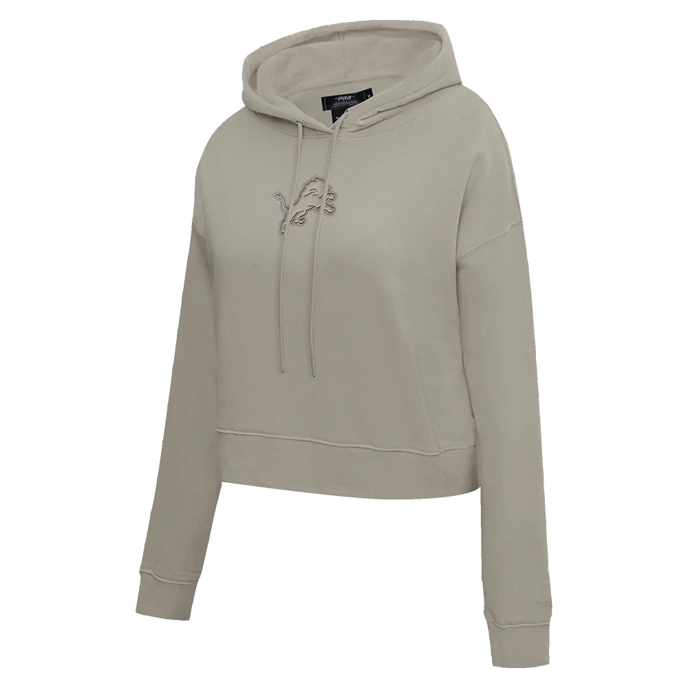 NFL DETROIT LIONS NEUTRAL CROPPED FLEECE PULLOVER HOODIE (TAUPE) - Image 2