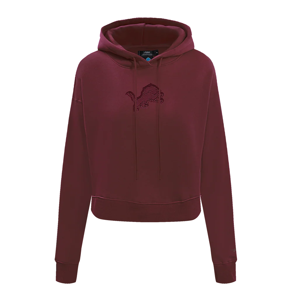 NFL DETROIT LIONS NEUTRAL CROPPED FLEECE PULLOVER HOODIE (WINE)
