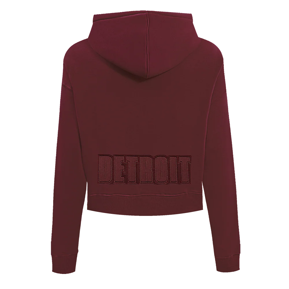 NFL DETROIT LIONS NEUTRAL CROPPED FLEECE PULLOVER HOODIE (WINE) - Image 3