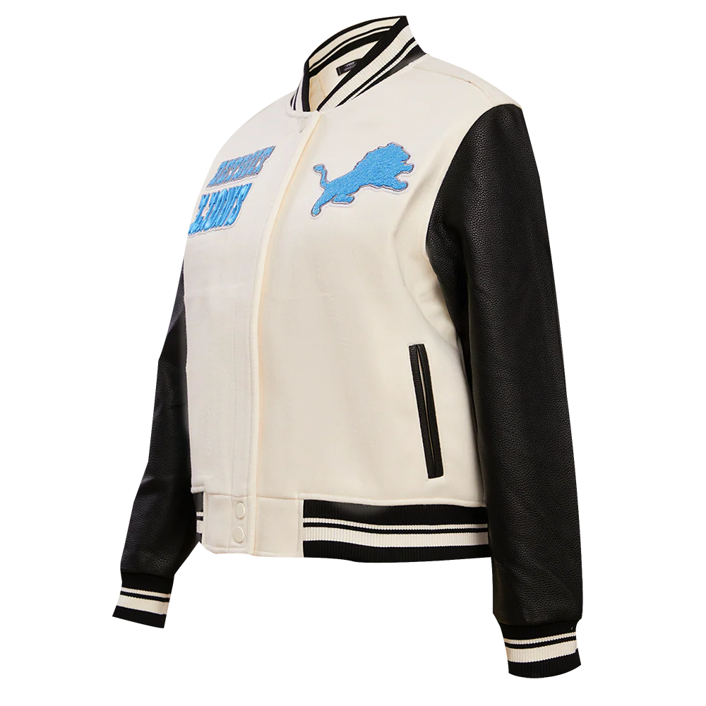 NFL DETROIT LIONS RETRO CLASSIC WOMEN'S RIB WOOL VARSITY JACKET (EGGSHELL/ BLACK) - Image 2