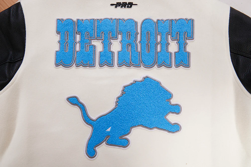 NFL DETROIT LIONS RETRO CLASSIC WOMEN'S RIB WOOL VARSITY JACKET (EGGSHELL/ BLACK) - Image 9