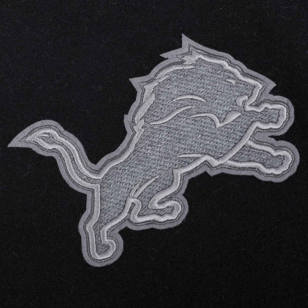 NFL DETROIT LIONS REVERSE FRENCH TERRY WOMEN'S WOOL VARSITY JACKET (BLACK/GRAY/EGGSHELL) - Image 5