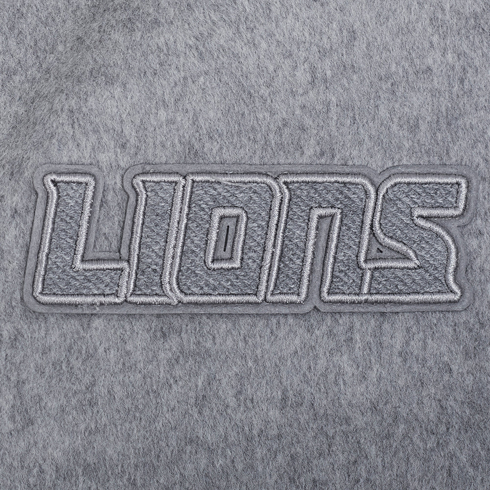 NFL DETROIT LIONS REVERSE FRENCH TERRY WOMEN'S WOOL VARSITY JACKET (BLACK/GRAY/EGGSHELL) - Image 6