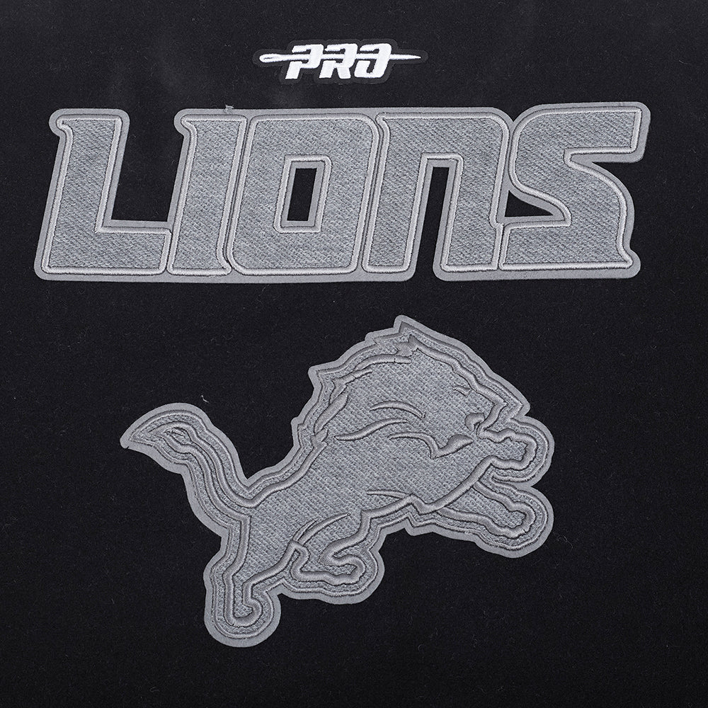 NFL DETROIT LIONS REVERSE FRENCH TERRY WOMEN'S WOOL VARSITY JACKET (BLACK/GRAY/EGGSHELL) - Image 8