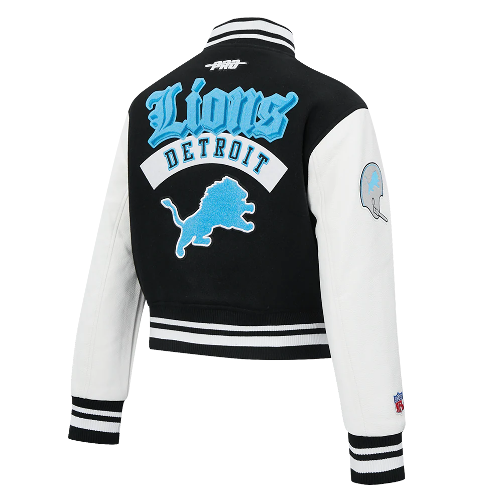 NFL DETROIT LIONS BEST OF WOMEN'S CROPPED RIB WOOL VARSITY JACKET (BLACK/WHITE) - Image 4