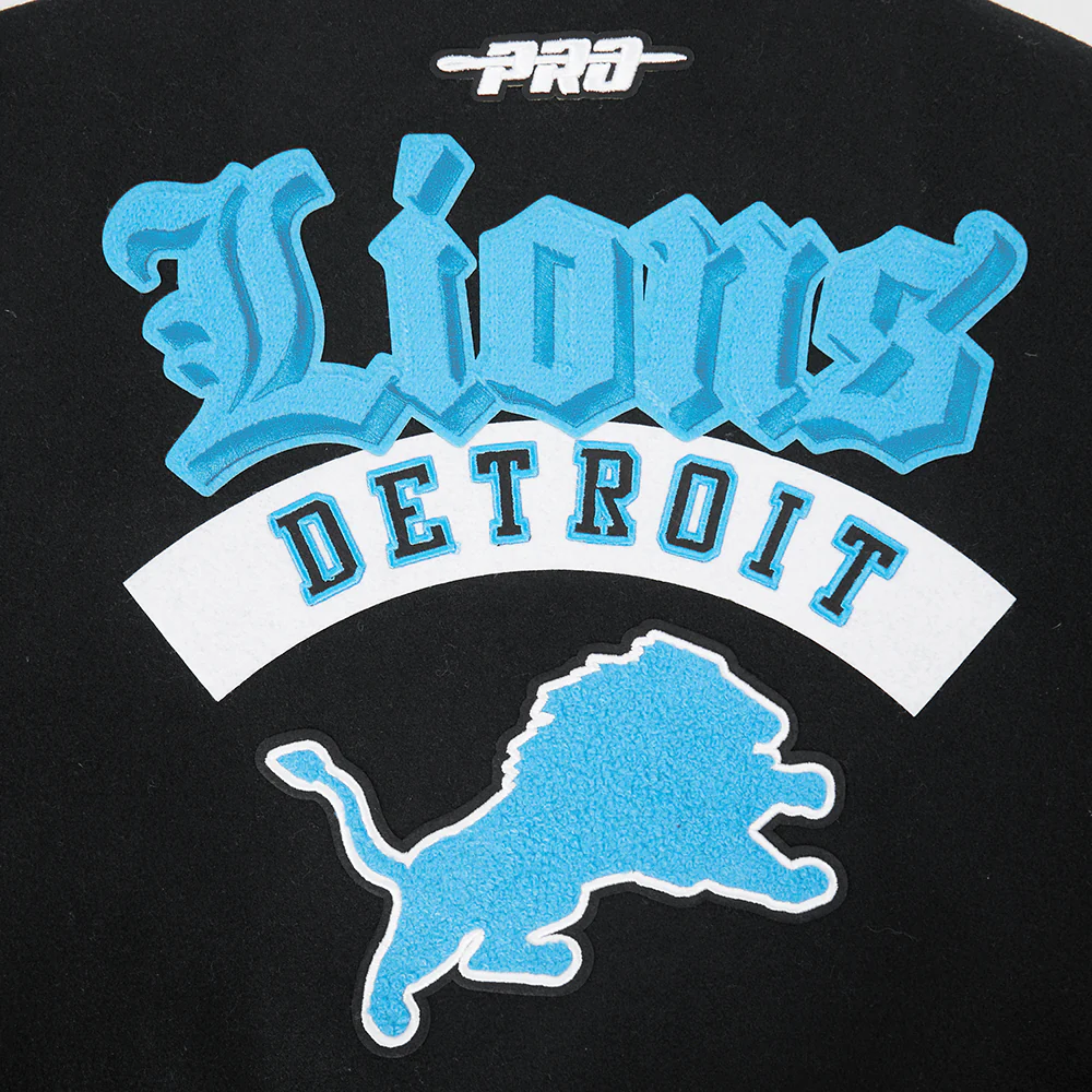 NFL DETROIT LIONS BEST OF WOMEN'S CROPPED RIB WOOL VARSITY JACKET (BLACK/WHITE) - Image 8