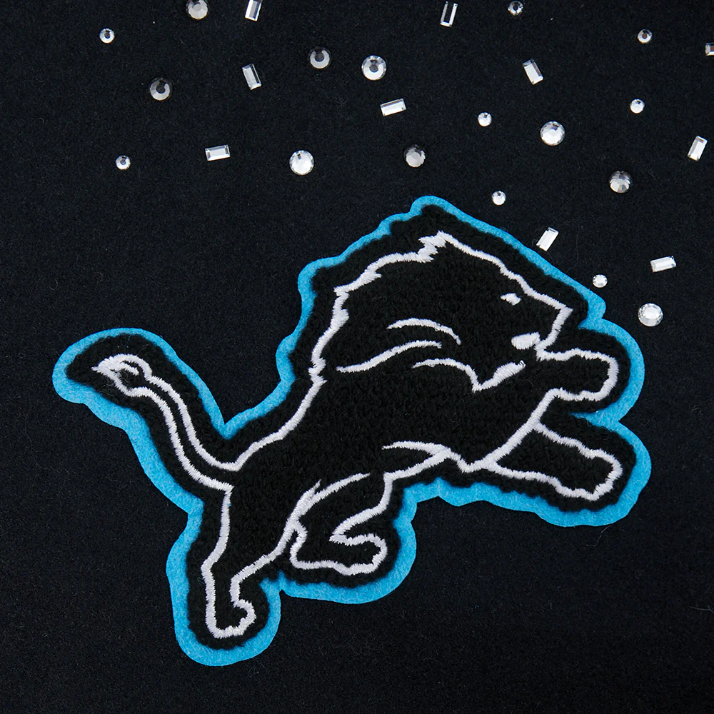 NFL DETROIT LIONS LEGACY WOMEN'S CROPPED RIB WOOL VARSITY JACKET (BLACK/WHITE) - Image 5