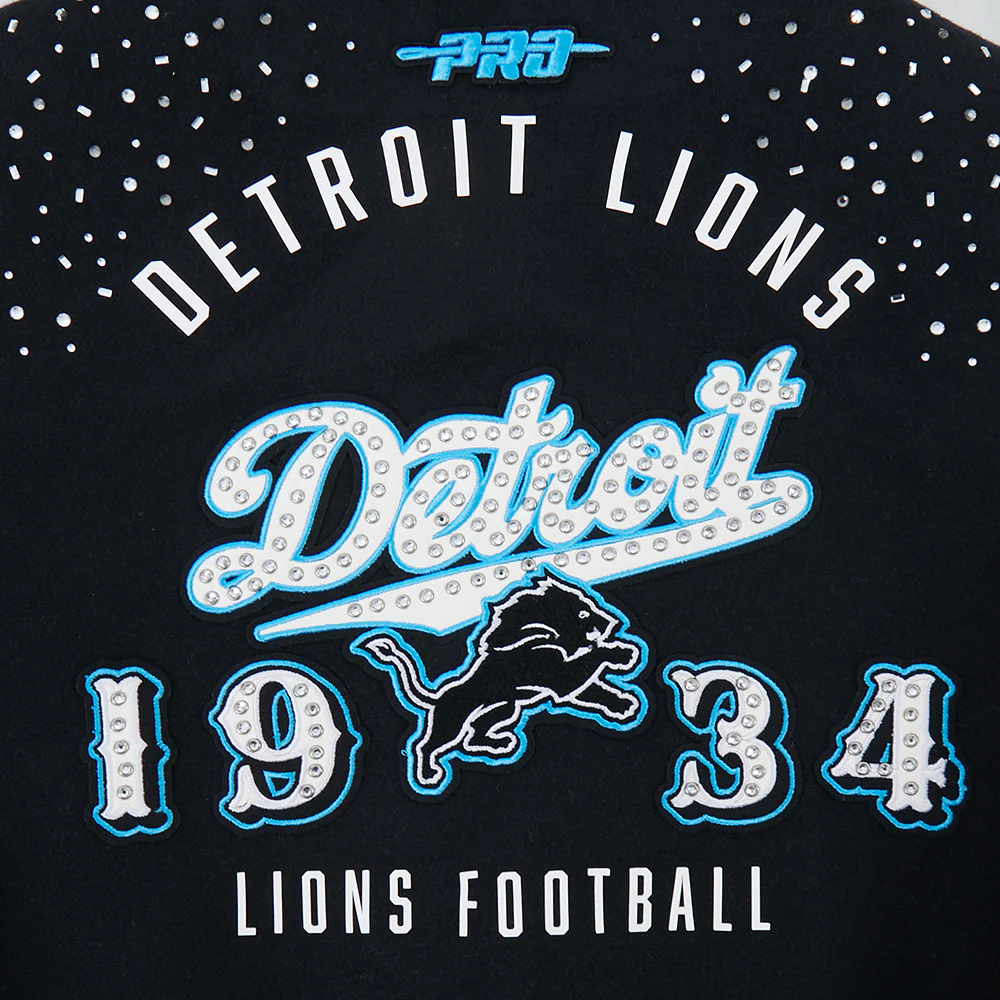 NFL DETROIT LIONS LEGACY WOMEN'S CROPPED RIB WOOL VARSITY JACKET (BLACK/WHITE) - Image 8