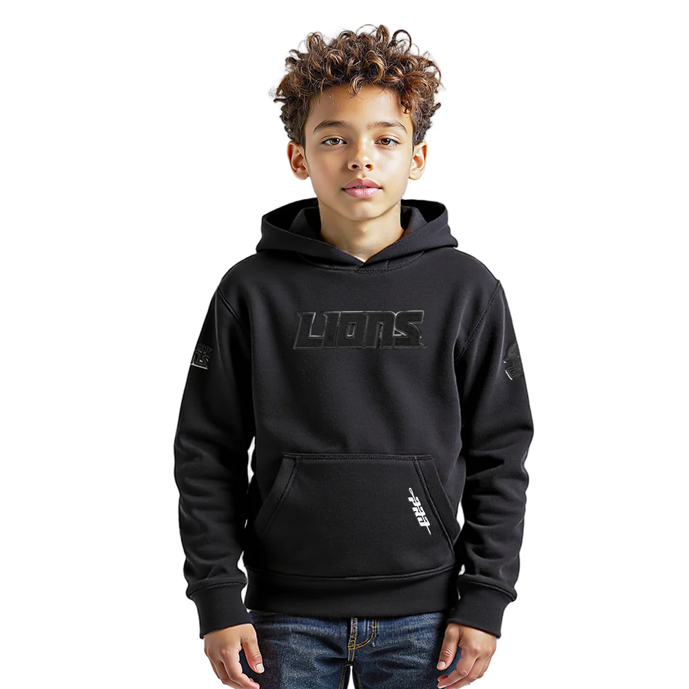 NFL DETROIT LIONS TRIPLE BLACK LITTLE BOYS FLEECE PULLOVER HOODIE (BLACK)