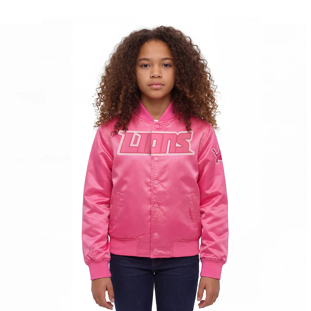 NFL DETROIT LIONS TRIPLE PINK LITTLE GIRLS SATIN JACKET (BEETROOT PURPLE)