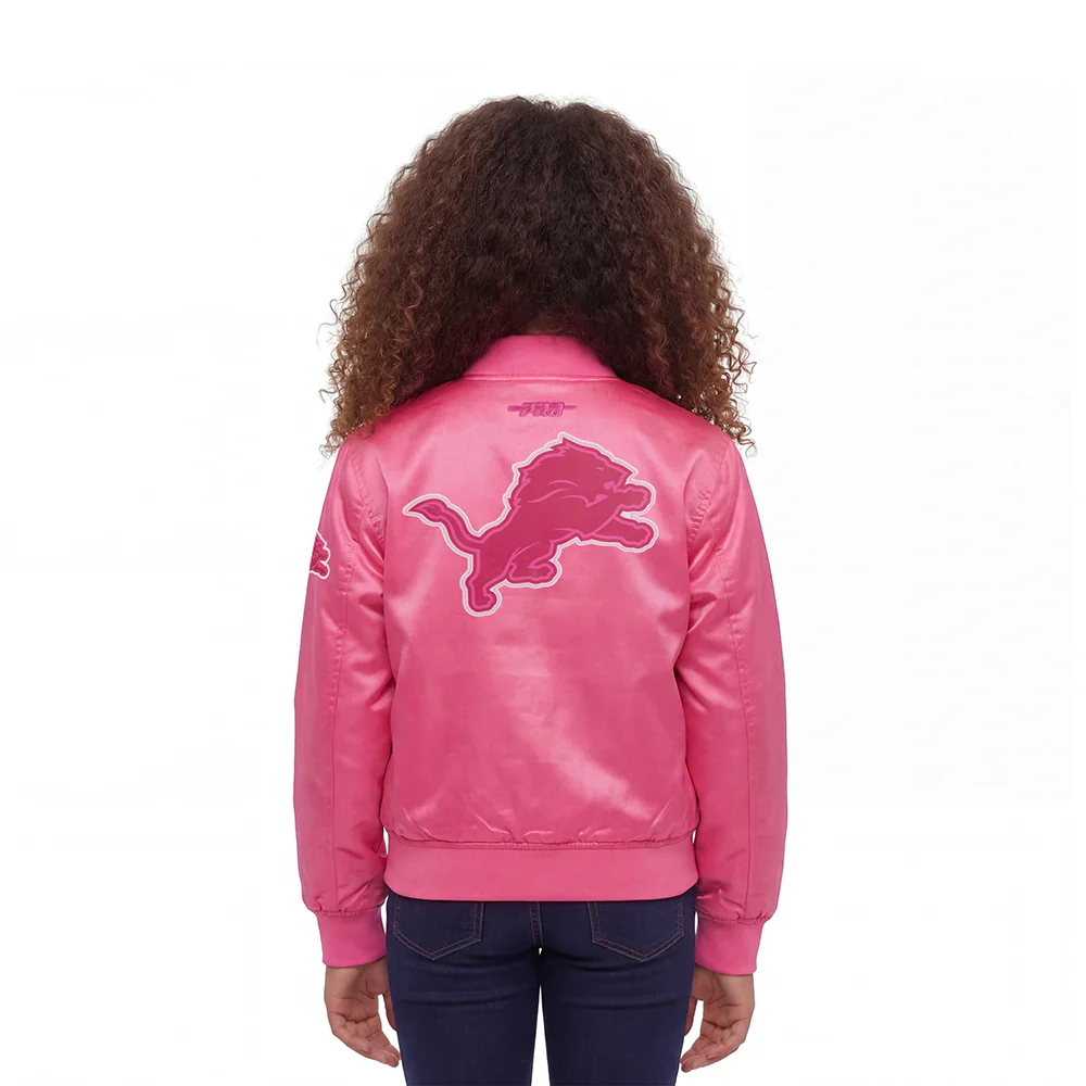 NFL DETROIT LIONS TRIPLE PINK LITTLE GIRLS SATIN JACKET (BEETROOT PURPLE) - Image 2