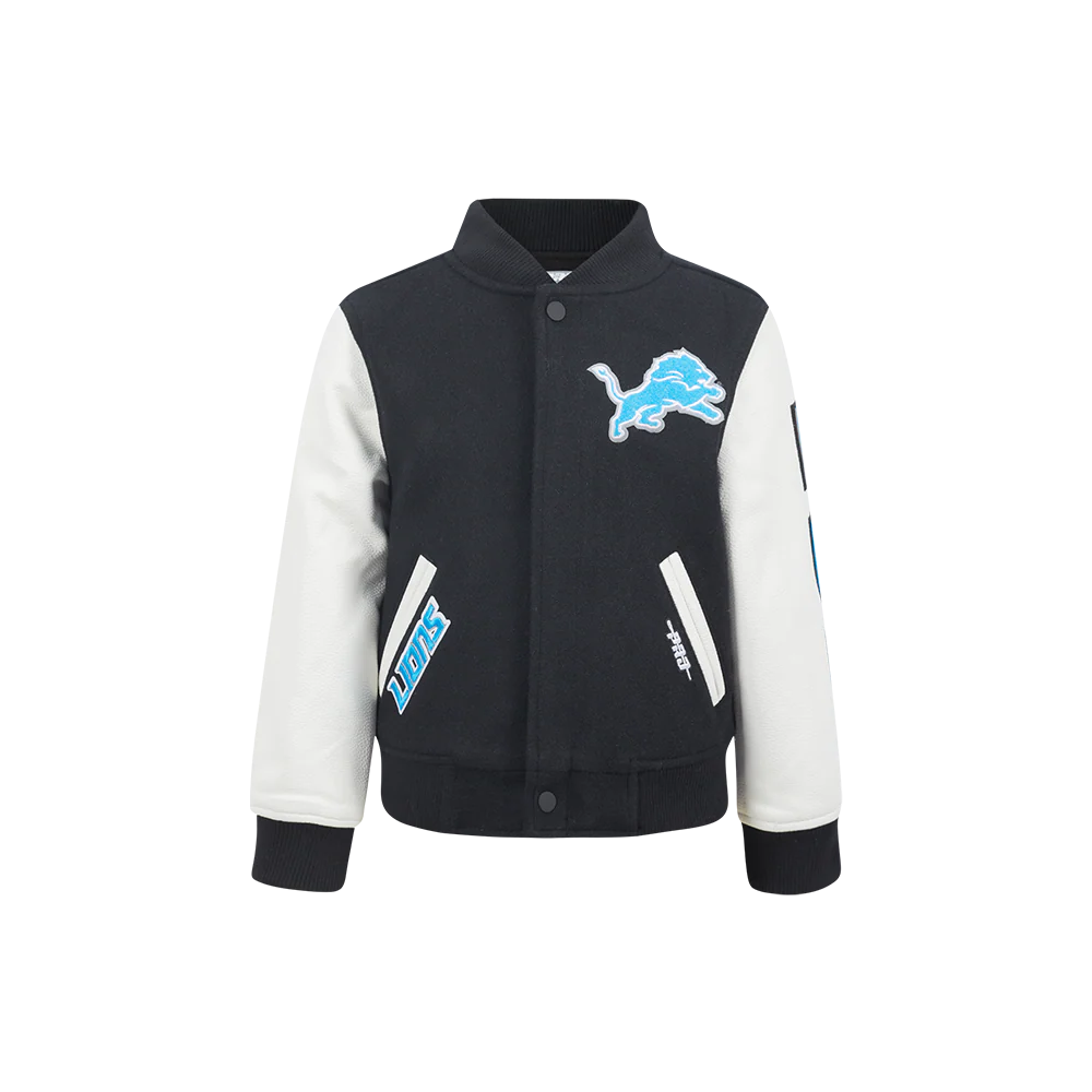 NFL DETROIT LIONS CLASSIC LITTLE BOYS WOOL VARSITY JACKET (BLACK/WHITE)