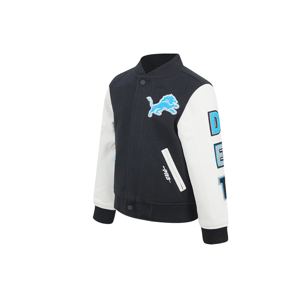 NFL DETROIT LIONS CLASSIC LITTLE BOYS WOOL VARSITY JACKET (BLACK/WHITE) - Image 2