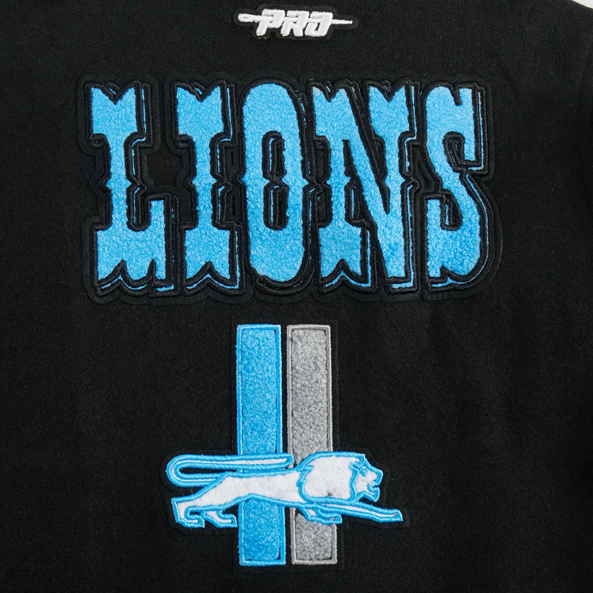 NFL DETROIT LIONS RETRO CLASSIC LITTLE BOYS RIB WOOL VARSITY JACKET (BLACK) - Image 10