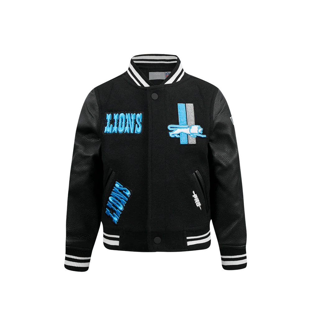 NFL DETROIT LIONS RETRO CLASSIC LITTLE BOYS RIB WOOL VARSITY JACKET (BLACK) - Image 3