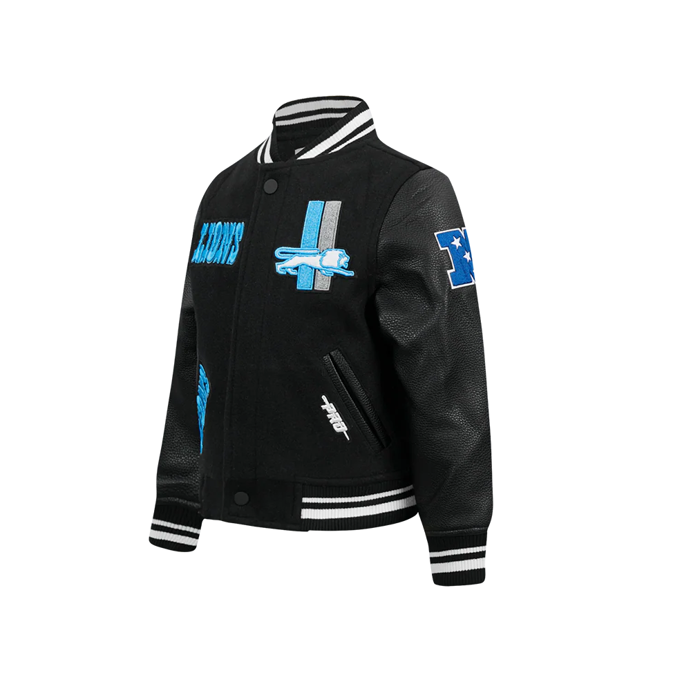 NFL DETROIT LIONS RETRO CLASSIC LITTLE BOYS RIB WOOL VARSITY JACKET (BLACK) - Image 4