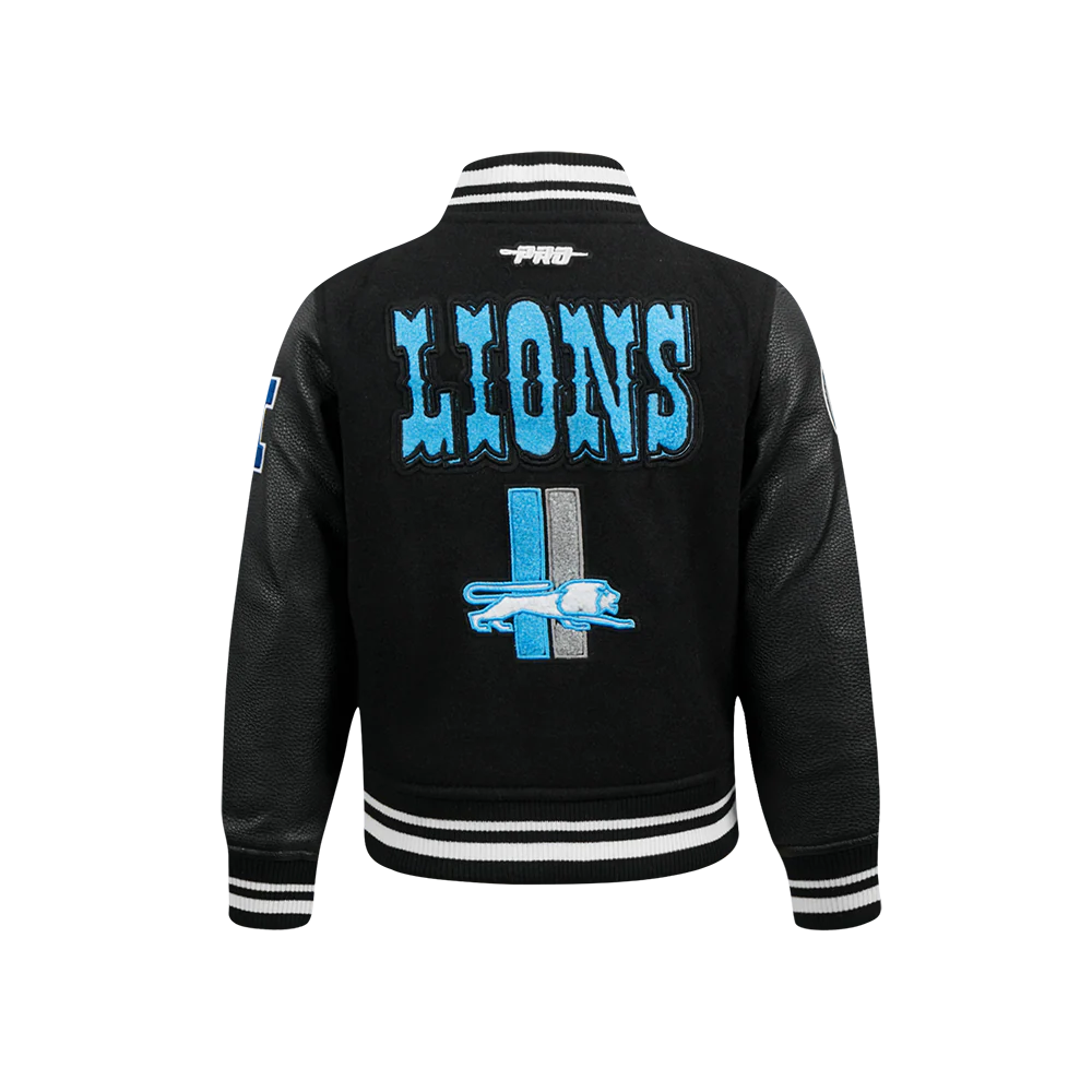 NFL DETROIT LIONS RETRO CLASSIC LITTLE BOYS RIB WOOL VARSITY JACKET (BLACK) - Image 5