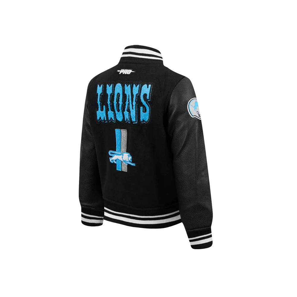 NFL DETROIT LIONS RETRO CLASSIC LITTLE BOYS RIB WOOL VARSITY JACKET (BLACK) - Image 6