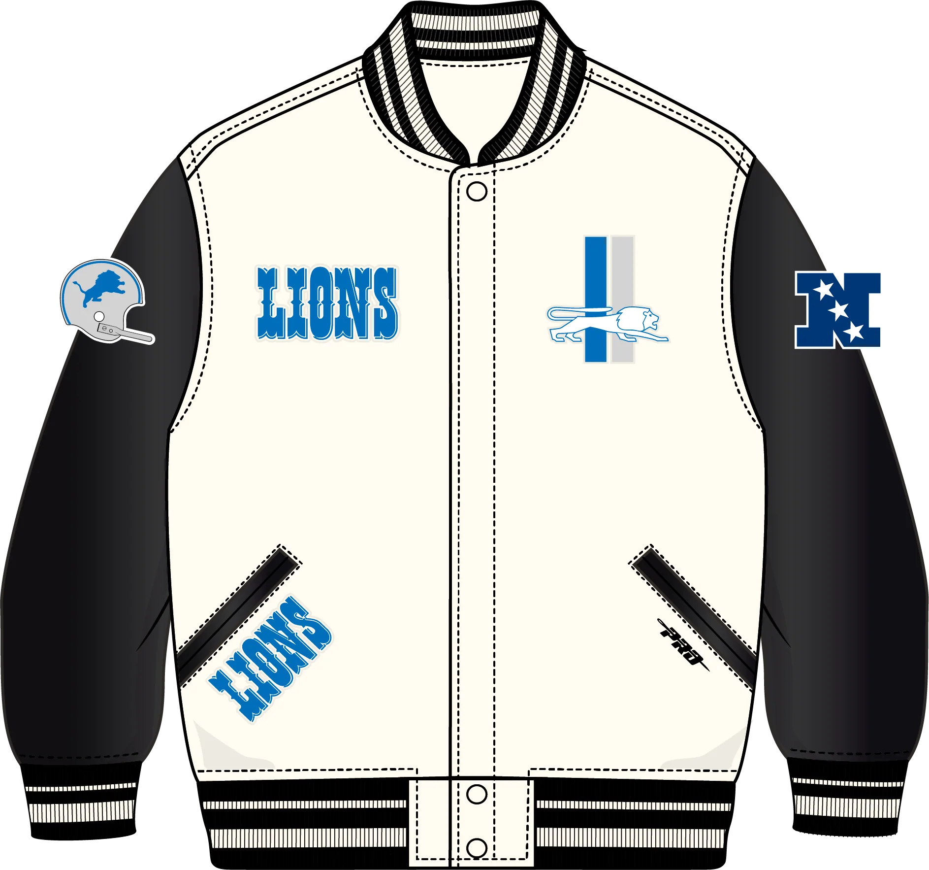 NFL DETROIT LIONS RETRO CLASSIC LITTLE BOYS RIB WOOL VARSITY JACKET (EGGSHELL/ BLACK) - Image 13