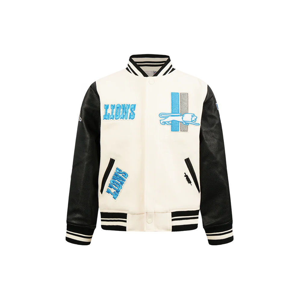 NFL DETROIT LIONS RETRO CLASSIC LITTLE BOYS RIB WOOL VARSITY JACKET (EGGSHELL/ BLACK) - Image 3