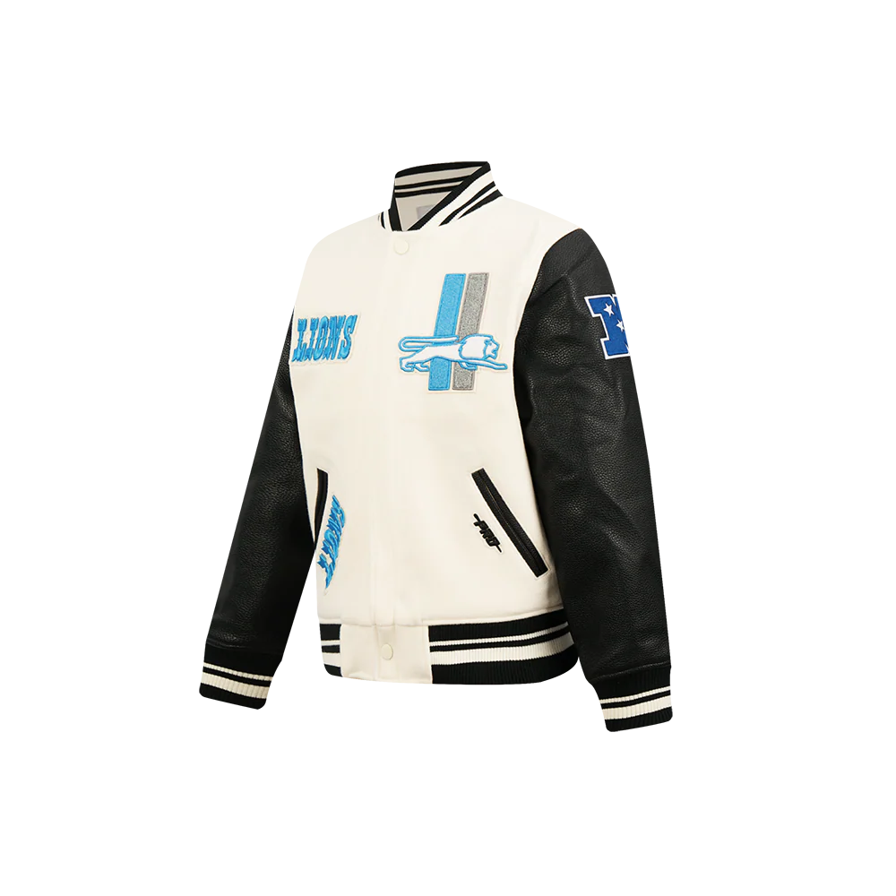 NFL DETROIT LIONS RETRO CLASSIC LITTLE BOYS RIB WOOL VARSITY JACKET (EGGSHELL/ BLACK) - Image 4