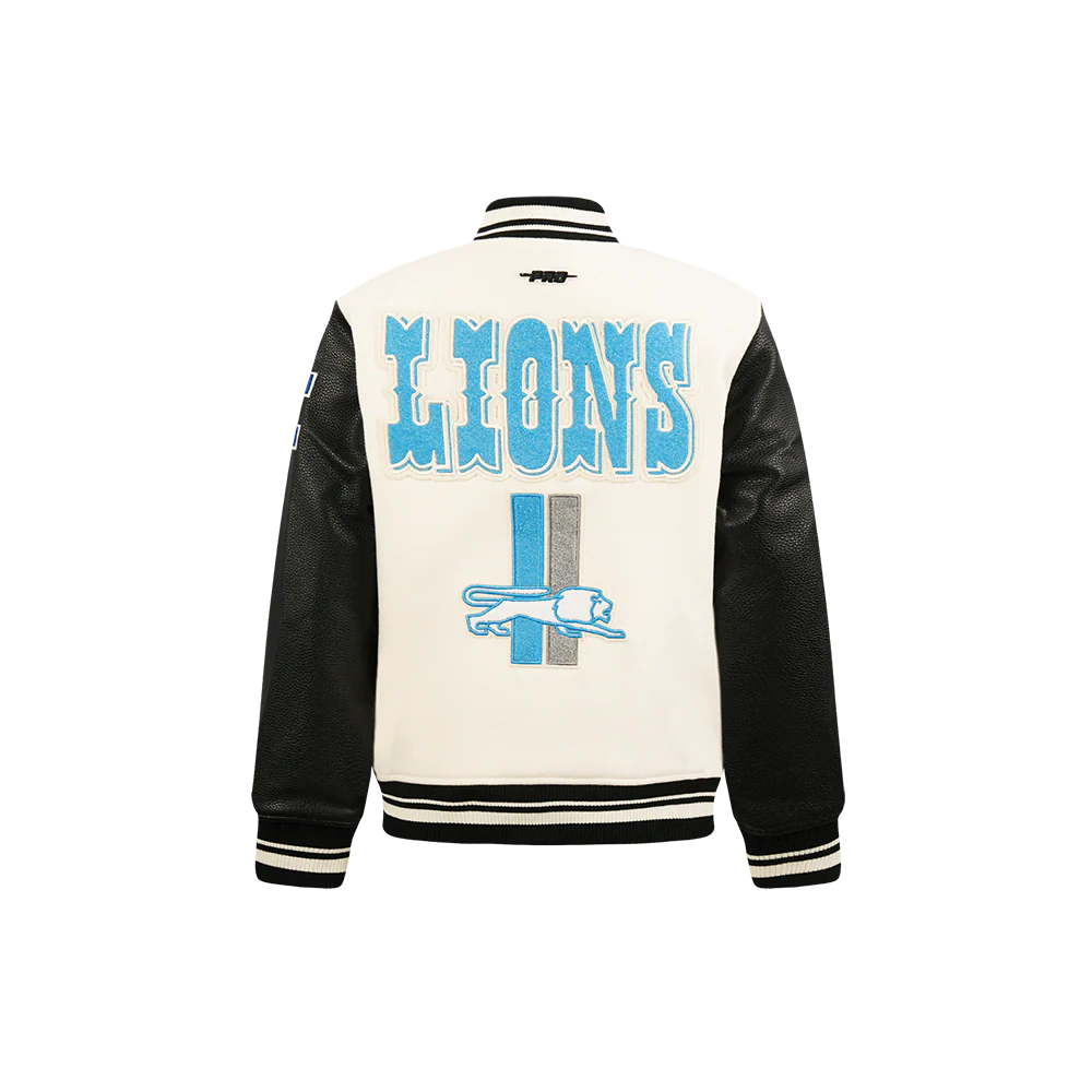 NFL DETROIT LIONS RETRO CLASSIC LITTLE BOYS RIB WOOL VARSITY JACKET (EGGSHELL/ BLACK) - Image 5