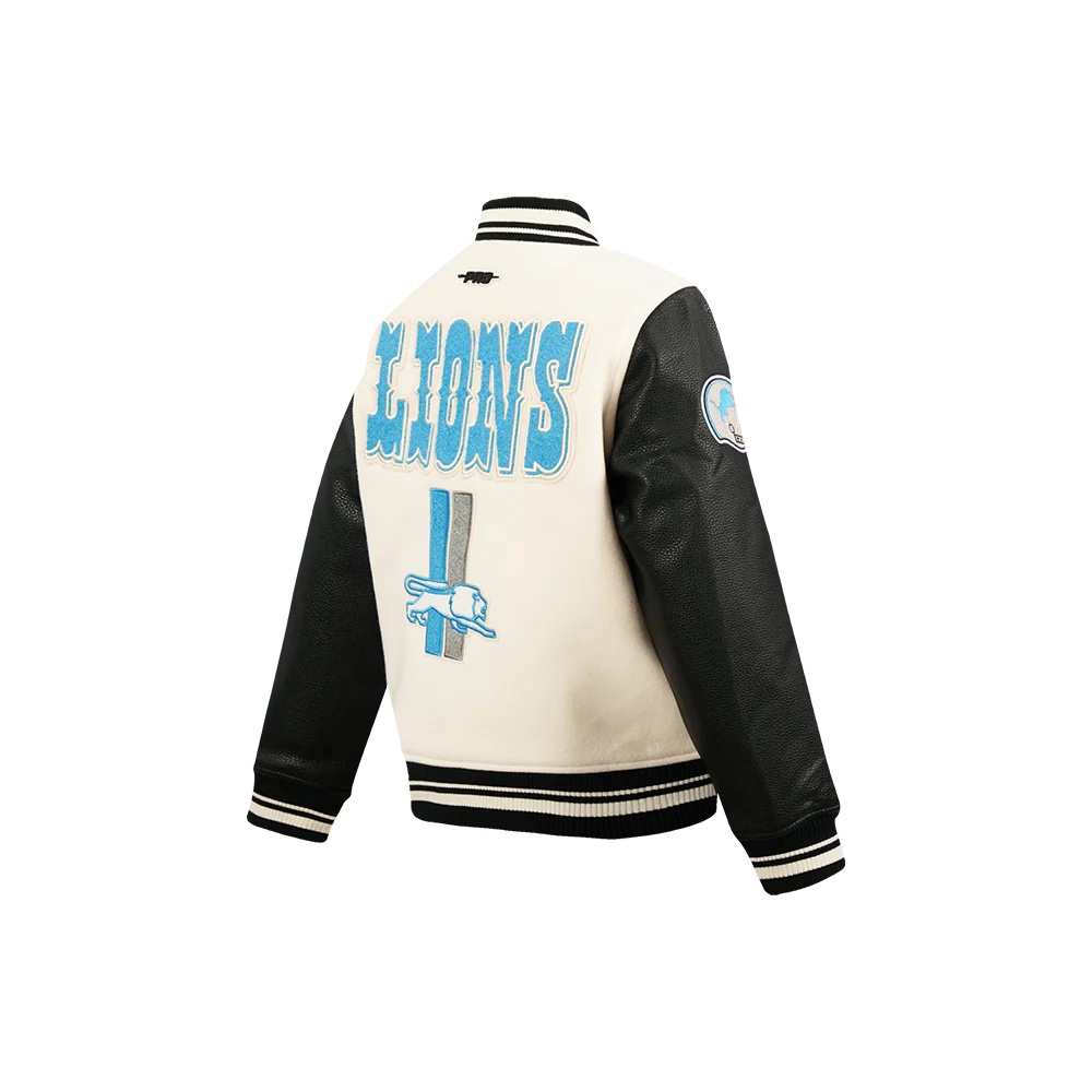 NFL DETROIT LIONS RETRO CLASSIC LITTLE BOYS RIB WOOL VARSITY JACKET (EGGSHELL/ BLACK) - Image 6