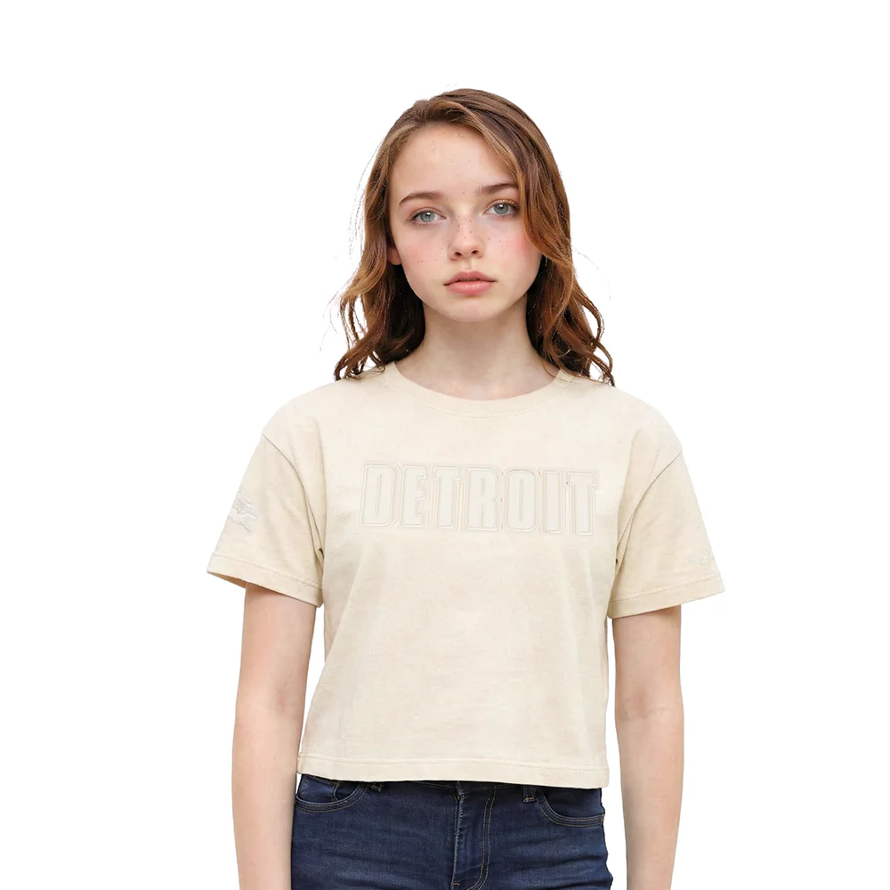 NFL DETROIT LIONS NEUTRAL LITTLE GIRLS SHORT SLEEVE BOXY TEE (EGGSHELL)