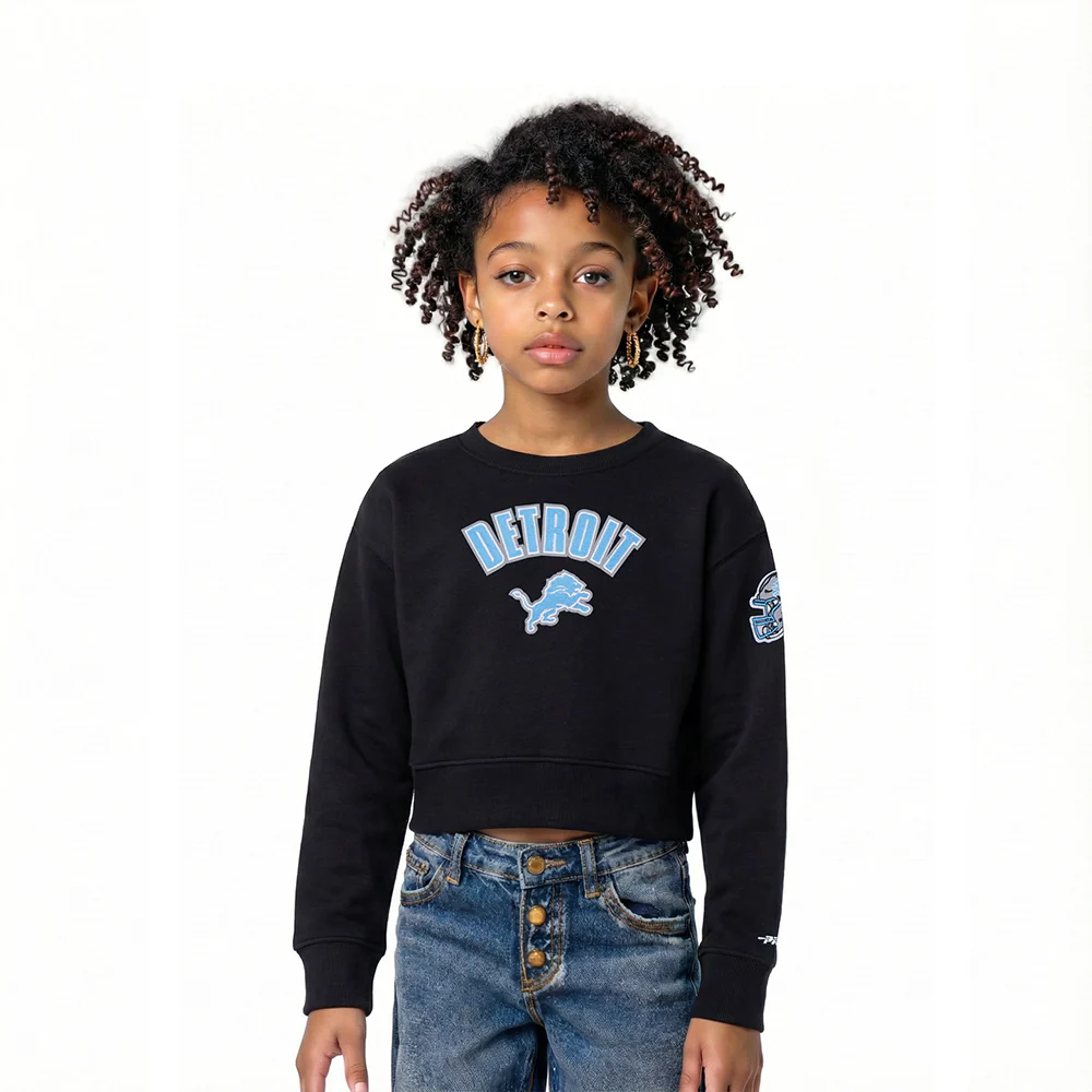 NFL DETROIT LIONS CLASSIC LITTLE GIRL'S FLC CREWNECK (BLACK)