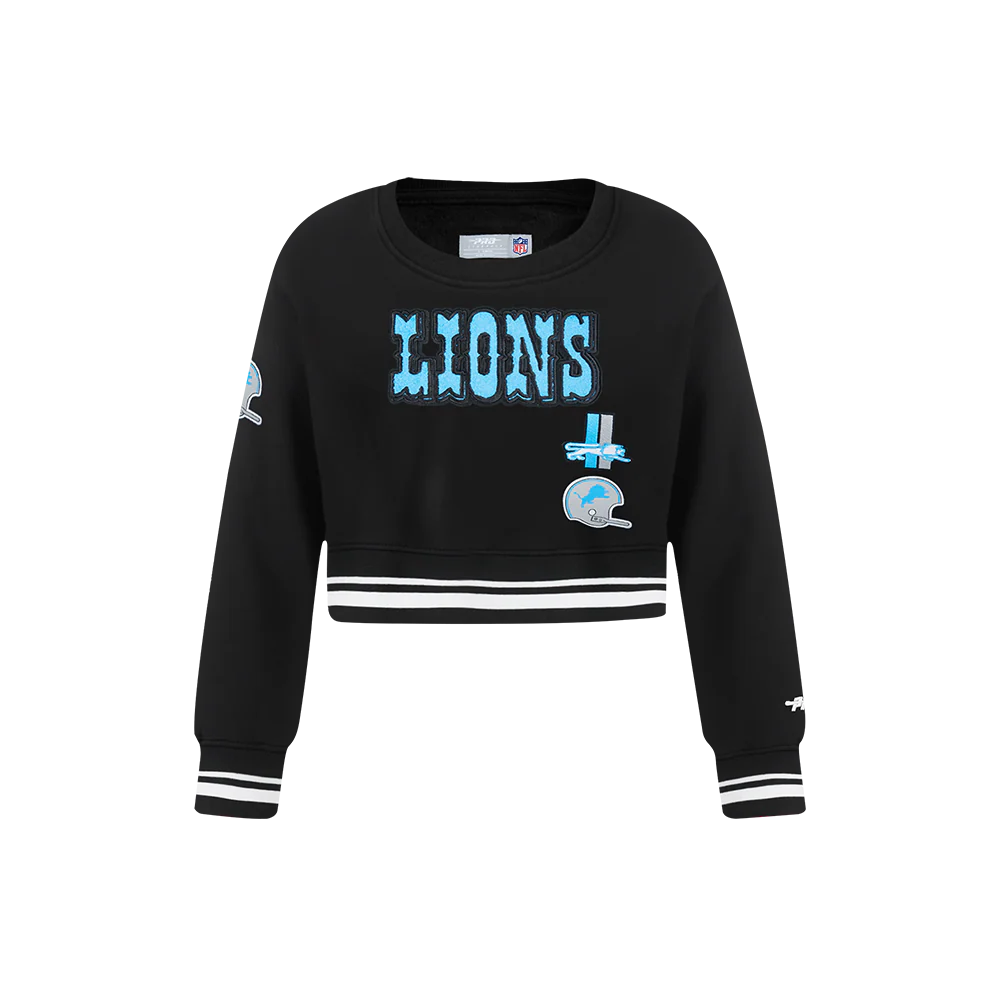 NFL DETROIT LIONS RETRO CLASSIC LITTLE GIRLS RIB FLEECE CREWNECK (BLACK) - Image 5