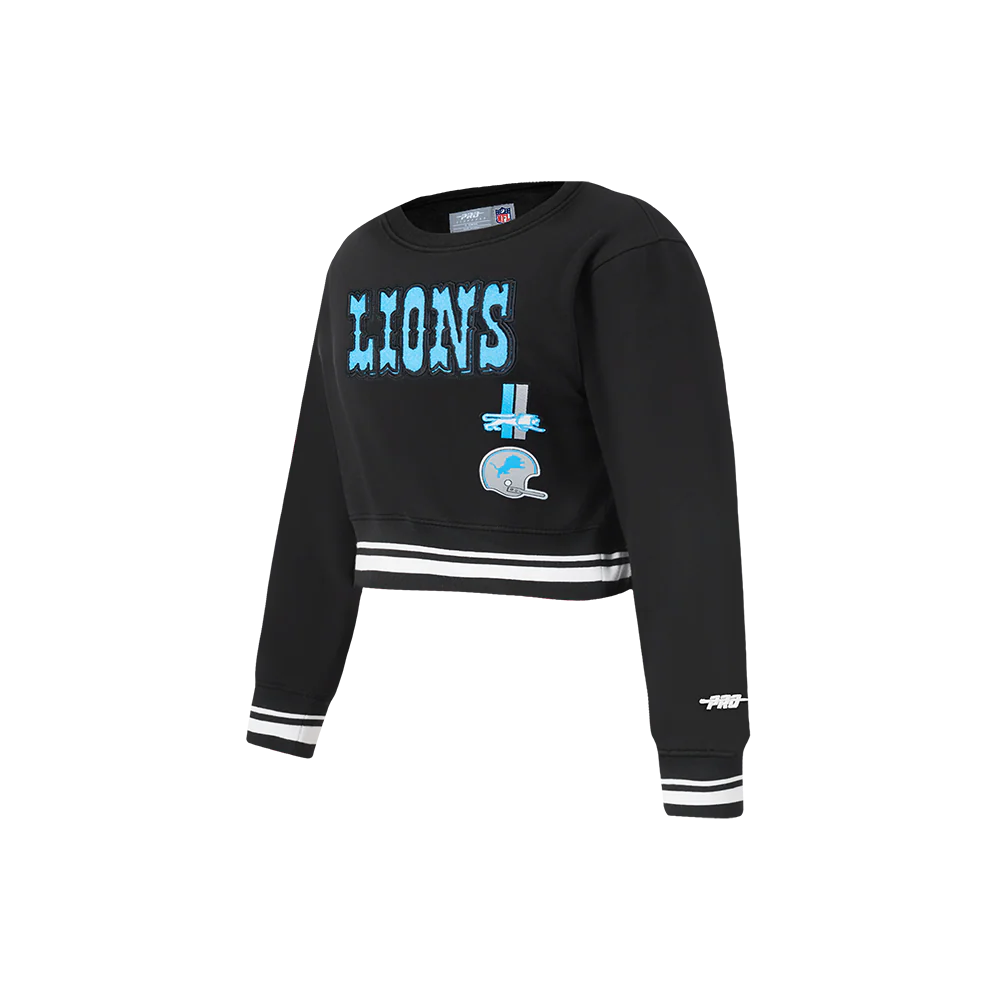 NFL DETROIT LIONS RETRO CLASSIC LITTLE GIRLS RIB FLEECE CREWNECK (BLACK) - Image 6