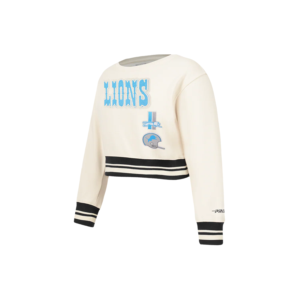 NFL DETROIT LIONS RETRO CLASSIC LITTLE GIRLS RIB FLEECE CREWNECK (EGGSHELL/ BLACK) - Image 5