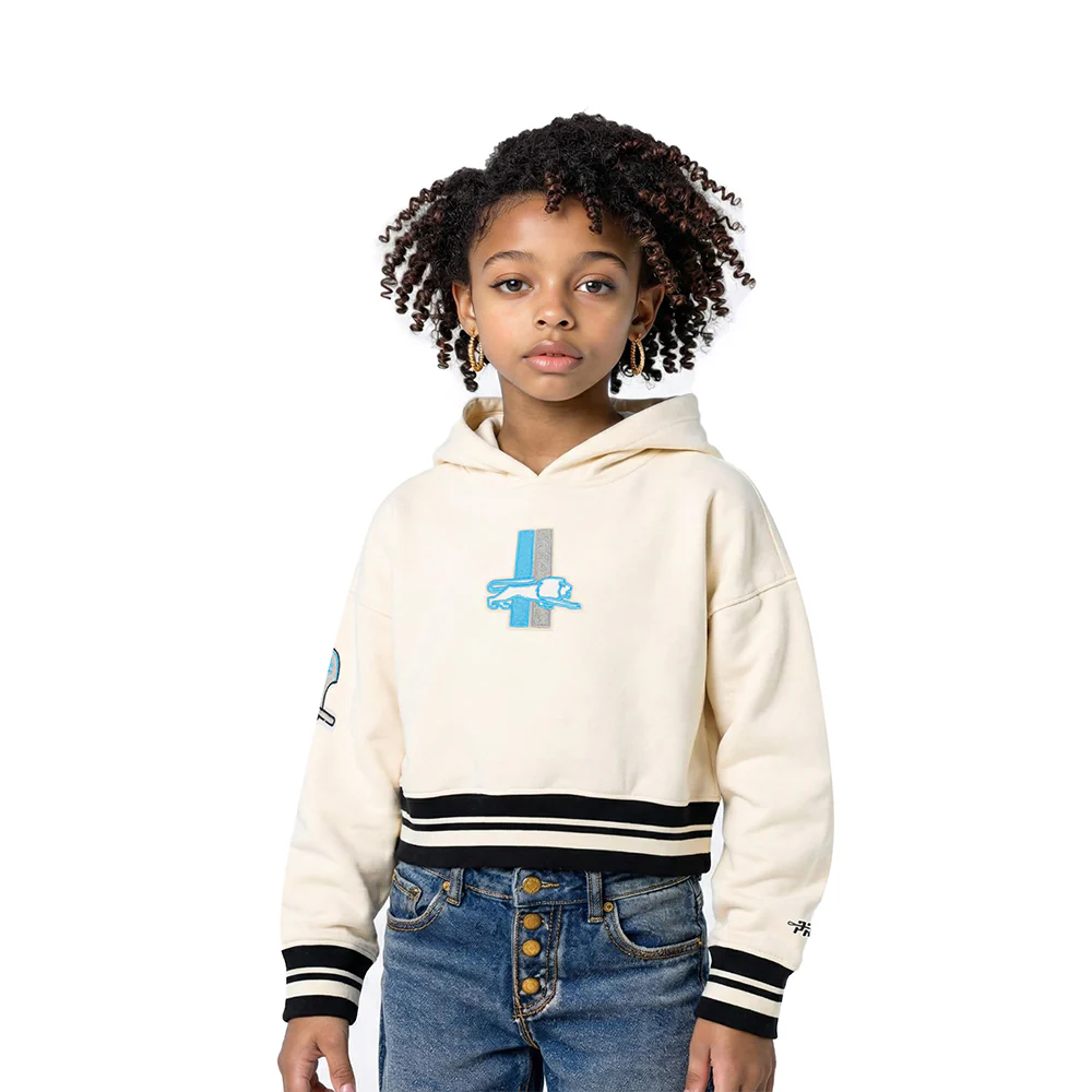NFL DETROIT LIONS RETRO CLASSIC LITTLE GIRL'S RIB FLC PO HOODIE (EGGSHELL/ BLACK)