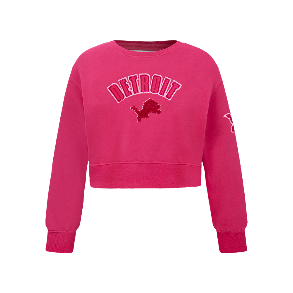 NFL DETROIT LIONS TRIPLE PINK LITTLE GIRLS FLEECE CREWNECK (BEETROOT PURPLE)