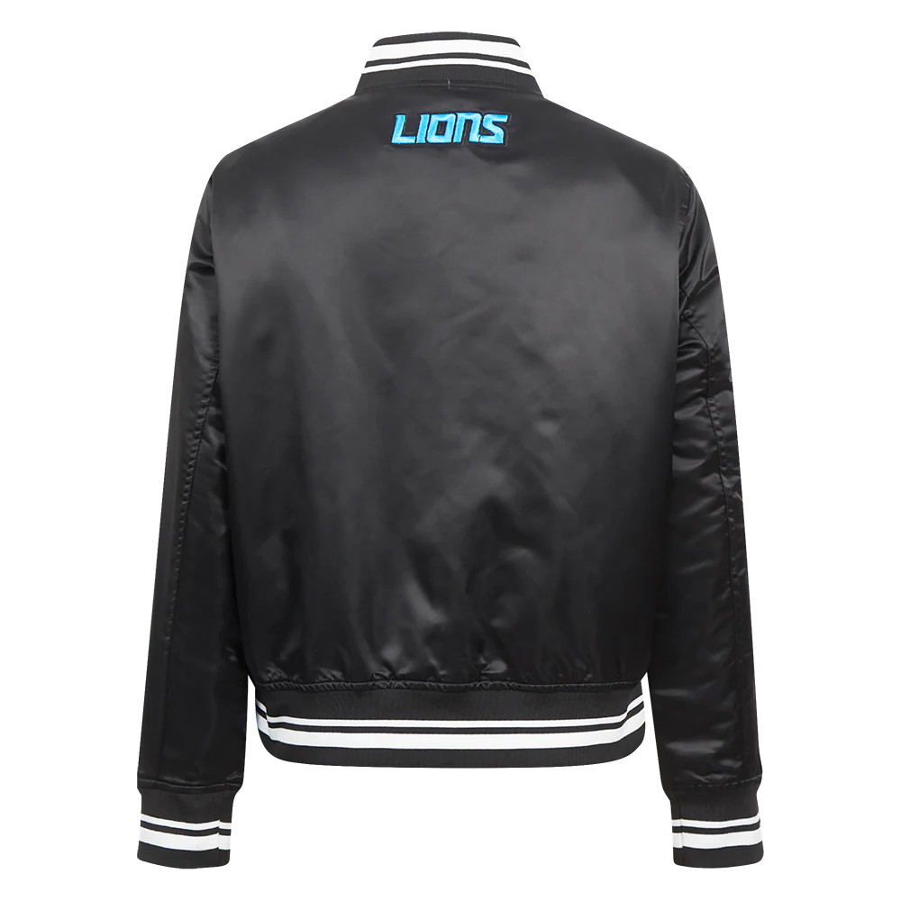 NFL DETROIT LIONS SCRIPT TAIL WOMEN'S SATIN JACKET (BLACK) - Image 3