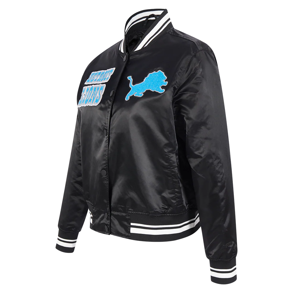 NFL DETROIT LIONS RETRO CLASSIC WOMEN'S RIB SATIN JACKET (EGGSHELL/ BLACK) - Image 2