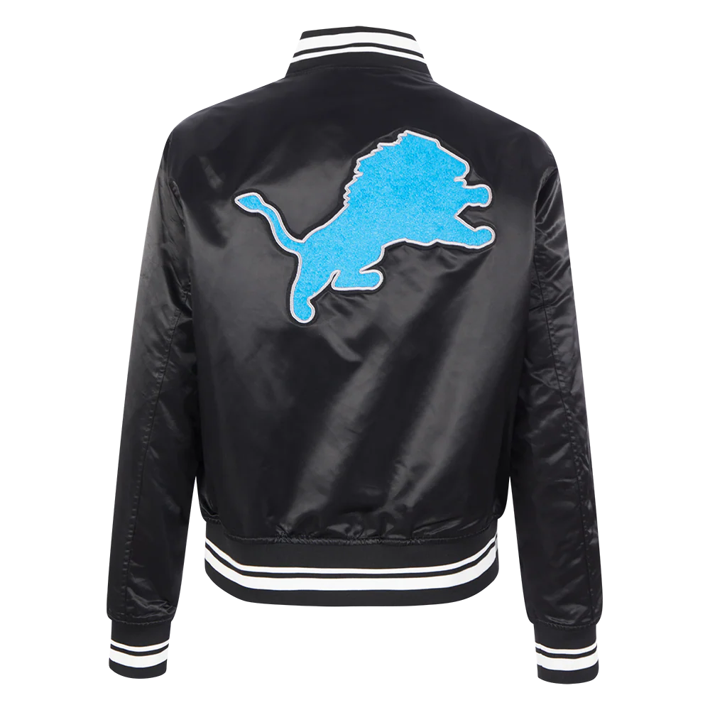 NFL DETROIT LIONS RETRO CLASSIC WOMEN'S RIB SATIN JACKET (EGGSHELL/ BLACK) - Image 3