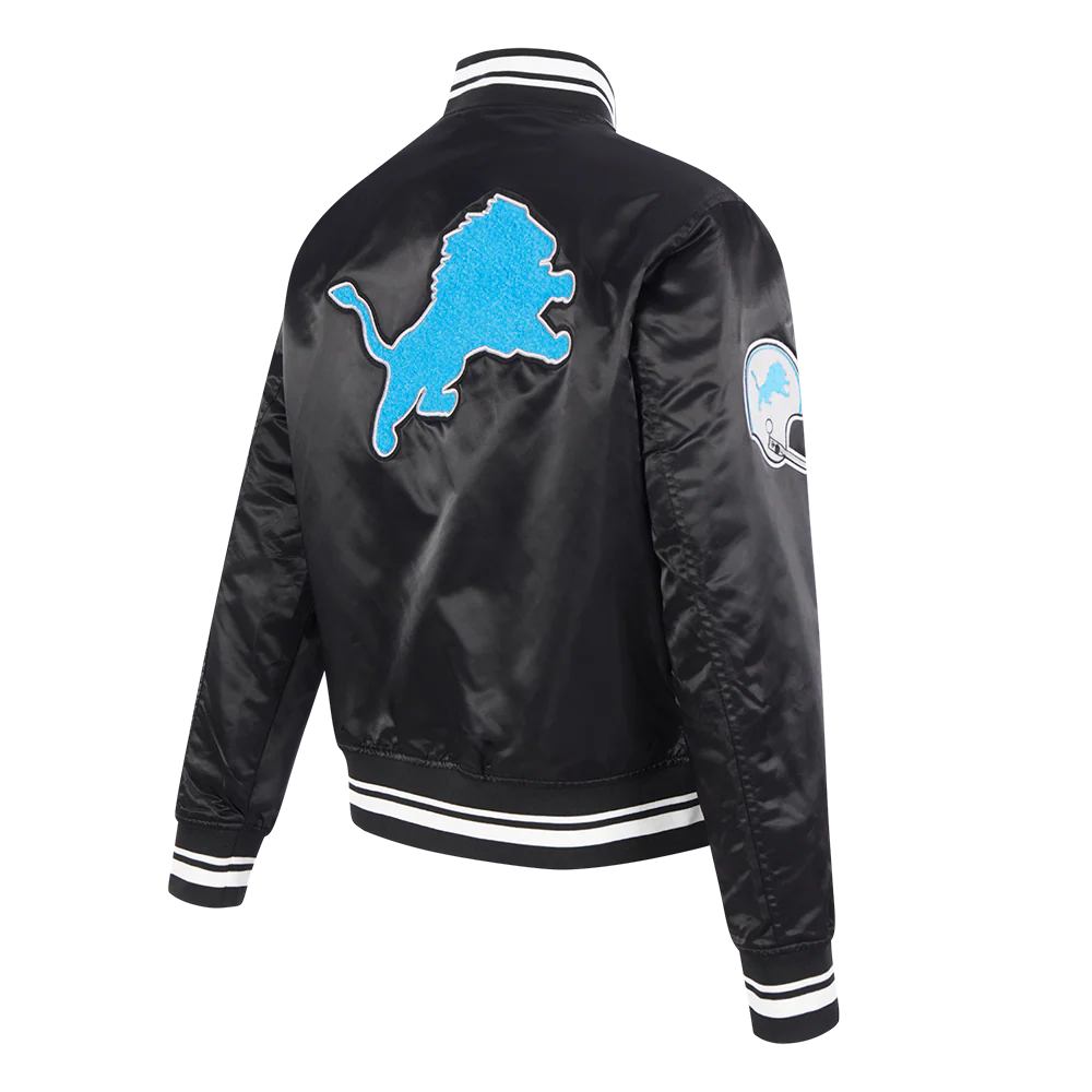 NFL DETROIT LIONS RETRO CLASSIC WOMEN'S RIB SATIN JACKET (EGGSHELL/ BLACK) - Image 4