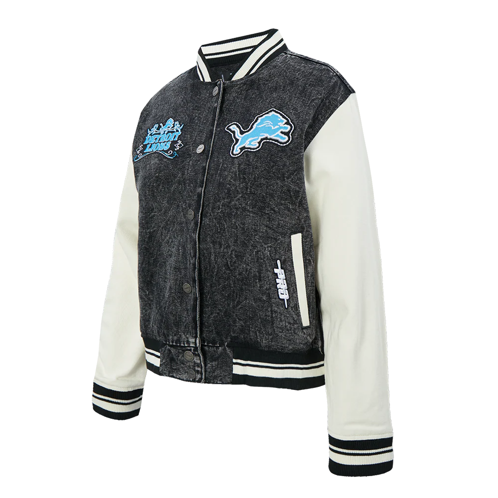 NFL DETROIT LIONS REBEL ATHLETICS WOMEN'S DENIM JACKET (WASHED BLACK/EGGSHELL) - Image 10