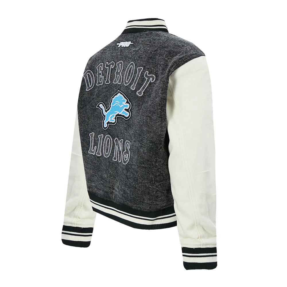 NFL DETROIT LIONS REBEL ATHLETICS WOMEN'S DENIM JACKET (WASHED BLACK/EGGSHELL) - Image 11