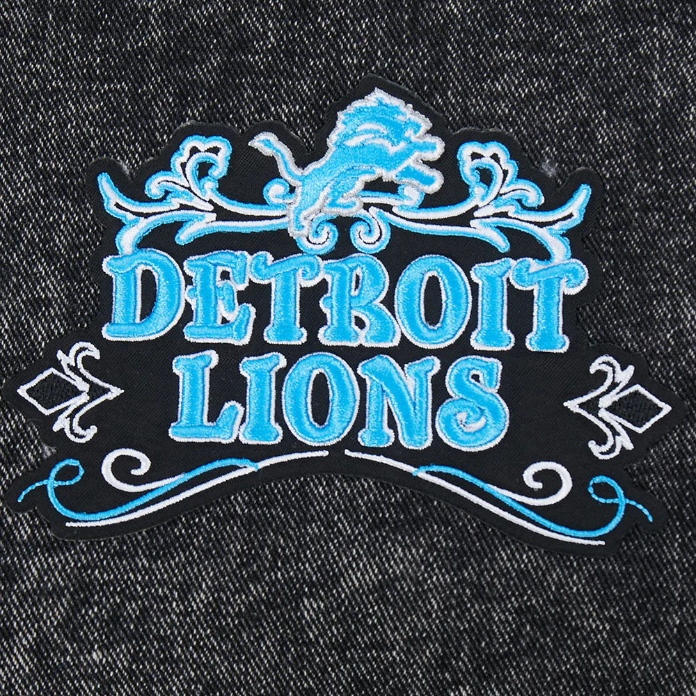 NFL DETROIT LIONS REBEL ATHLETICS WOMEN'S DENIM JACKET (WASHED BLACK/EGGSHELL) - Image 13