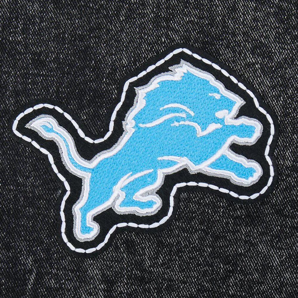 NFL DETROIT LIONS REBEL ATHLETICS WOMEN'S DENIM JACKET (WASHED BLACK/EGGSHELL) - Image 7