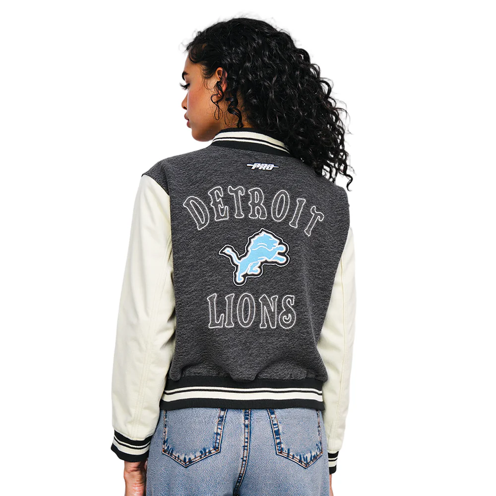 NFL DETROIT LIONS REBEL ATHLETICS WOMEN'S DENIM JACKET (WASHED BLACK/EGGSHELL) - Image 9