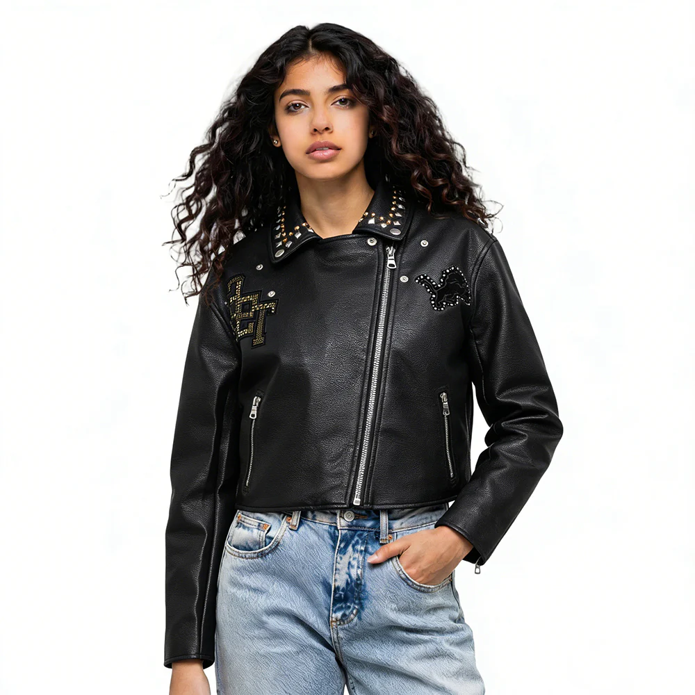 NFL DETROIT LIONS RENEGADE WOMEN'S LEATHER JACKET (BLACK)