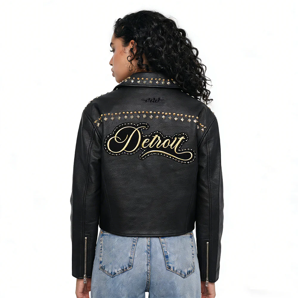 NFL DETROIT LIONS RENEGADE WOMEN'S LEATHER JACKET (BLACK) - Image 2