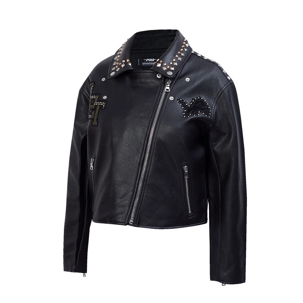 NFL DETROIT LIONS RENEGADE WOMEN'S LEATHER JACKET (BLACK) - Image 3