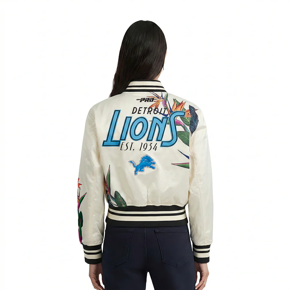 NFL DETROIT LIONS PARADISE WOMEN'S SATIN JACKET (EGGSHELL/ BLACK) - Image 2